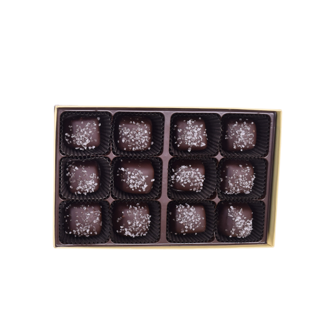Dark Chocolate Sea Salt Caramels - 12 Piece